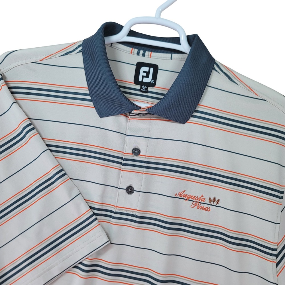 FootJoy Polo‎ Shirt Men XL Beige Excellent Augusta Pines Striped Golf SS